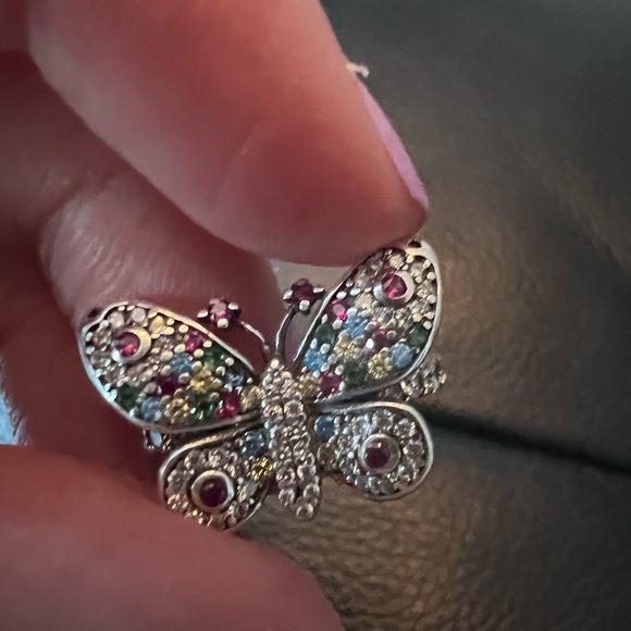 Size 6.5 sterling silver butterfly pavé rhinestone ring - Picture 5 of 8